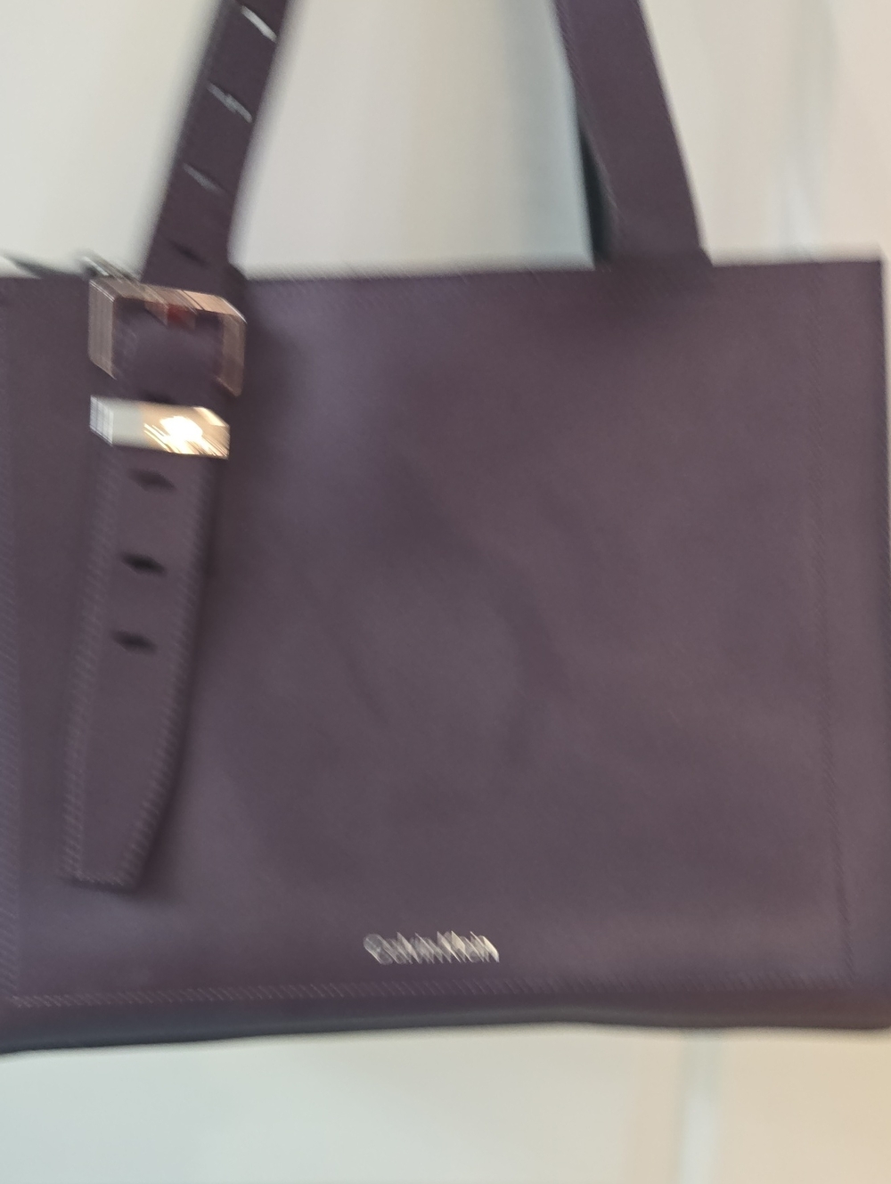 Calvin Klein Deep Purple Leather Tote with Buckle Strap